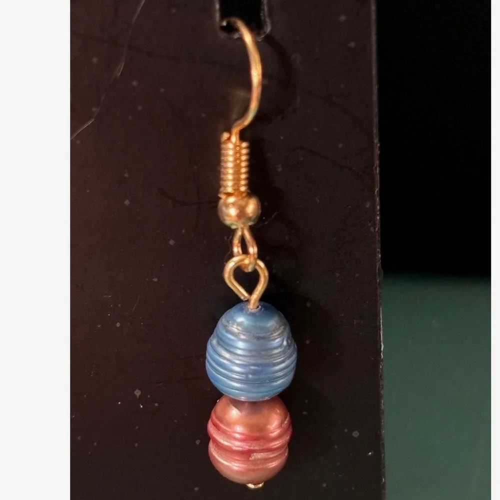 Handmade Blue and‎ Pink Freshwater Pearl Gold Tone French Hook Drop Earrings